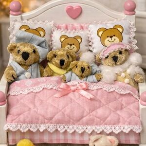 Vintage Adorable Furryville Teddy Bears w/ pillows Bed not included 90’s